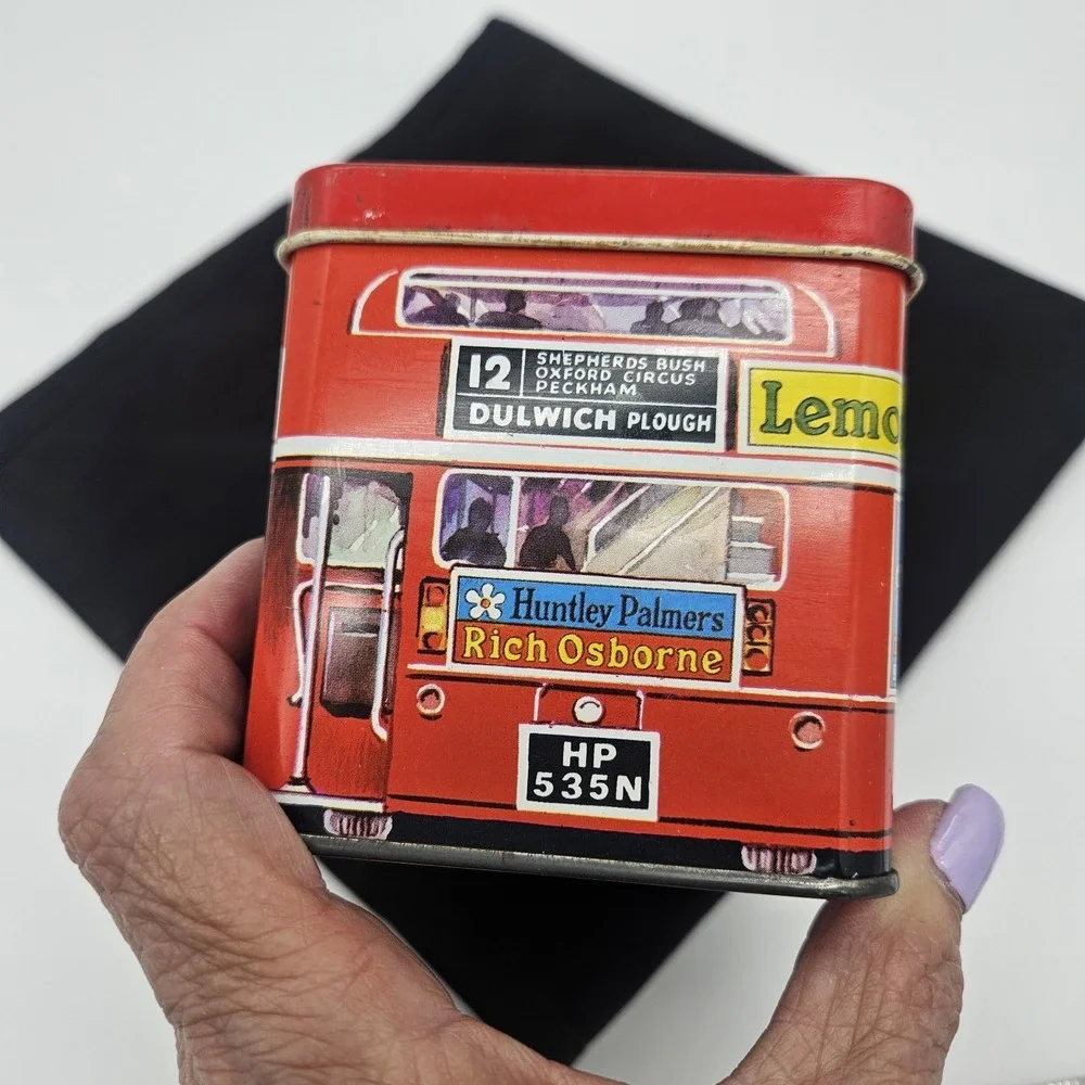 Huntley Palmers London Double Decker Transport Bus Red Biscuit Tin England READ